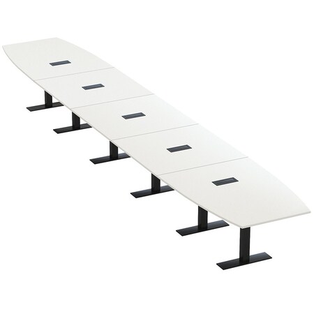 Skutchi Designs 22ft Boat Conference Table With Power | Harmony Series | 22 Person Meeting Room Table HAR-BOT-48X264-T.BK-W960-EBLK