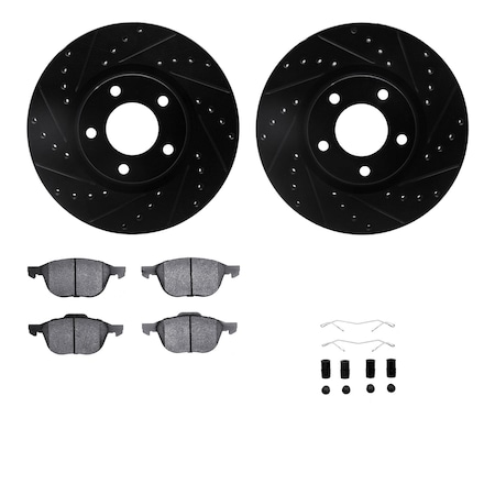 Dynamic Friction Co DFC Rotors-Drilled & Slotted-Black w/ 5000 Advanced Brake Pads Incl Hdw 8512-80059