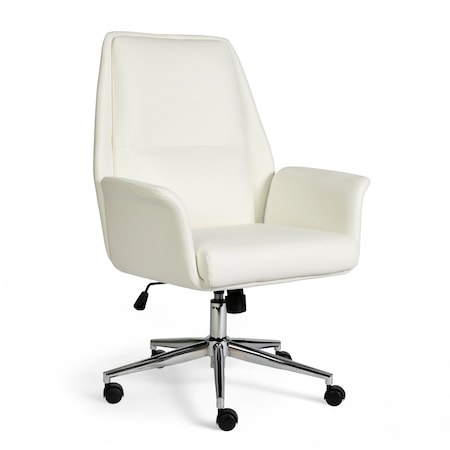 Martha Stewart Maxine Upholstered Office Chair in White/Polished Nickel GO-18301-WH-MS