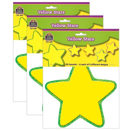 Teacher Created Resources Yellow Stars Accents, 30-Piece Set, 3PK 4591
