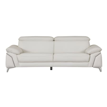 Homeroots 87" White Italian Leather Sofa With Silver Legs 329688