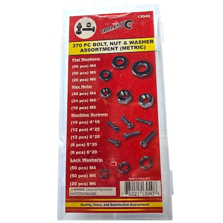 Tool City 370 PIECE BOLT, NUT & WASHER ASSORTMENT (METRIC) 13040