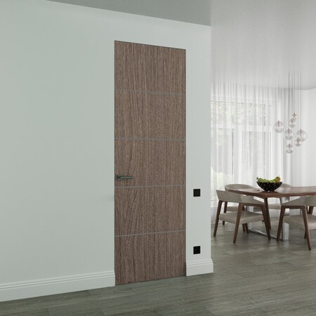 Sartodoors Hidden Door, Planum 0020 Grey Oak Concealed Metal Frame 30" x 84" Right-hand Inswing PLANUM0020MF-SD-30x84-RH-I