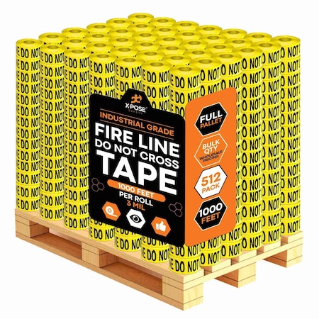 Xpose Safety Fire Line Do Not Cross Tape Roll, 3 Mil, 3 Inch Wide x 1000 Feet, Yellow w/Black Letters, 512PK PFLT-3M-FP512-X