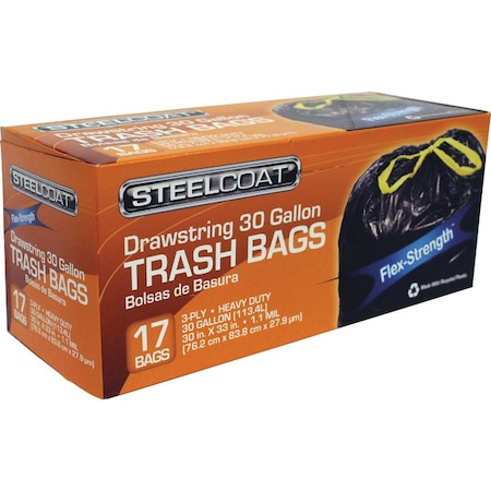 Steelcoat 30 Gal. Black Drawstring Trash Bag, 17-Count FG-P9941-45N