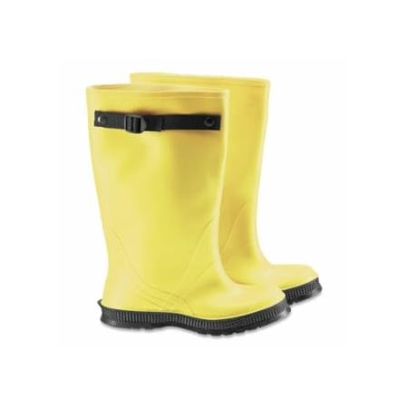 Dunlop Protective Footwear 17 in Rubber Slicker Overboots, Plain Toe, Men's 11, Flex-O-Thane/PVC, Yellow/Black 868-8805000.11