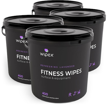 Wipex Plant-Based Fitness Wipes 400ct Buckets, Lavender, 1600 Natural Gym Equipment Cleaning Wipes, 4PK WX71945FLB-4