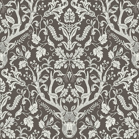 Chesapeake Kiwassa Brown Antler Damask Wallpaper 3118-12704
