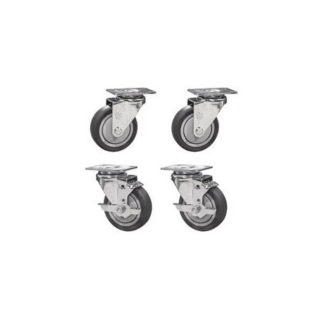 Service Caster 5 Inch Thermoplastic Rubber Wheel Swivel Top Plate Caster Set with 2 Brakes SCC SCC-20S514-TPRB-2-TLB-2