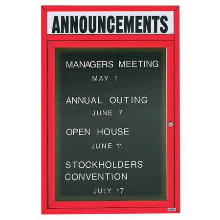 Aarco Illuminated Outdoor Enclosed Directory w/ Al Frame Header, Powder Coated Red, 36''Hx24''W OADC3624HIR