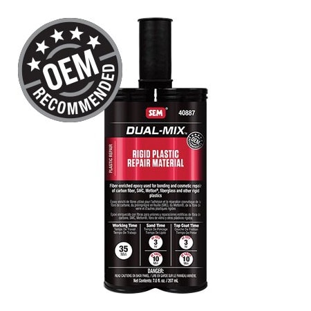 Sem Dual-Mix Rigid Plastic Repair Material, 7 oz Cartridge, White, Liquid, 35 min Application 40887
