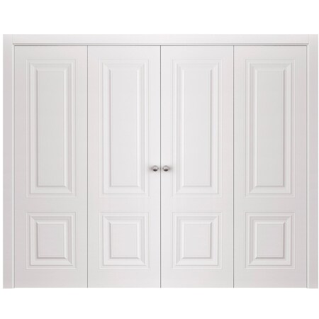 Sartodoors Sliding Closet Double Bi-fold Doors 96 x 96 inches, BASIC 9772 White, Sturdy Tracks Moldings Trims BASIC9772DBF-SKIN-9696