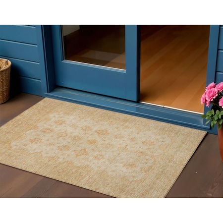 Homeroots 3' X 5' Beige And Rust Floral Medallion Washable Indoor Outdoor Area Rug 615938