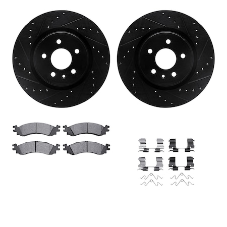 Dynamic Friction Co DFC Rotors-Drilled & Slotted-Black w/ EURO 5000 Ceramic Brake Pads Incl Hdw 8612-54013