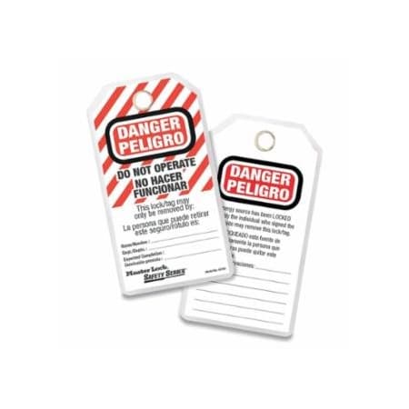 Master Lock Do Not Operate Safety Tag, Spanish/English, 3-1/8 in W, 5-3/4 in H, White, 12PK 470-497AX