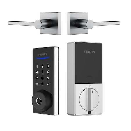 Philips Wi-Fi Smart Deadbolt Door Lock with Multiple Access Methods Including Fingerprint Reader with Lever BUN1040HWZCLS