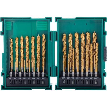 Grizzly Pro 29-PC M2 HSS TiN-Coated Quick Release Hex Shank Brad Point Bit Set T34202