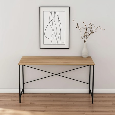 Homeroots 47" Natural and Black Wood and Metal Computer Desk 610397