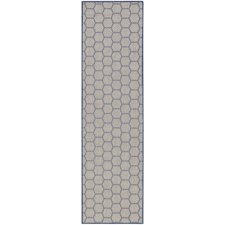 Homeroots 8' Blue And Ivory Geometric Indoor Outdoor Runner Rug 564050