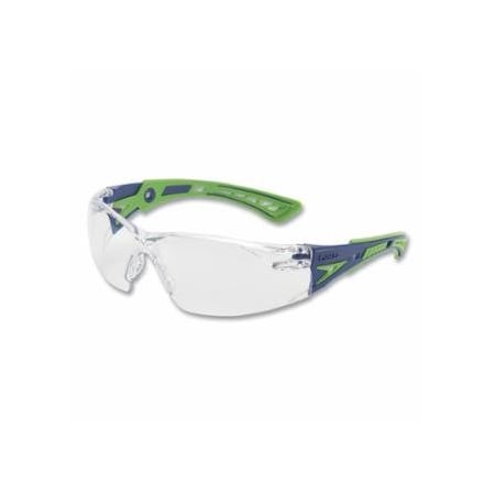 Bolle Safety Rush+ Series Safety Glasses, Clear Lens, Platinum Anti-Fog, Anti-Scratch, Green/Blue Frame, 10PK 286-40256