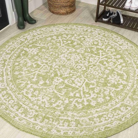 Jonathan Y Malta Bohemian Medallion Textured Weave Green/Cream 5 ft Round Indoor/Outdoor Area Rug SMB104D-5R