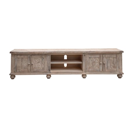 Homeroots 93" Desert Sand Solid Wood Cabinet Enclosed Storage Distressed TV Stand 528746