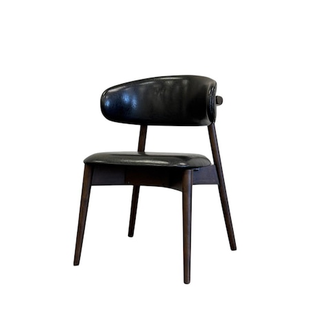 Homeroots Set of Two Black and Walnut Faux Leather and Solid Wood Partially Open Back Dining Side Chairs, 2PK 716262