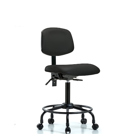 Blue Ridge Ergonomics Bench Chair, Vinyl, RT, Casters, BLK, No Arms, 23" to 31" Height, Black BR-VMBCH-RT-T0-A0-RC-8540