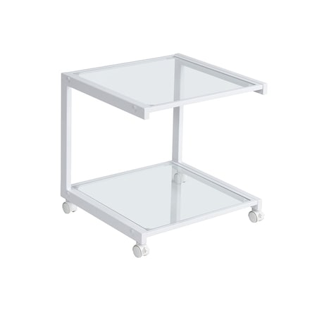 Homeroots 21" Clear And White Glass And Steel Printer Cart 523893
