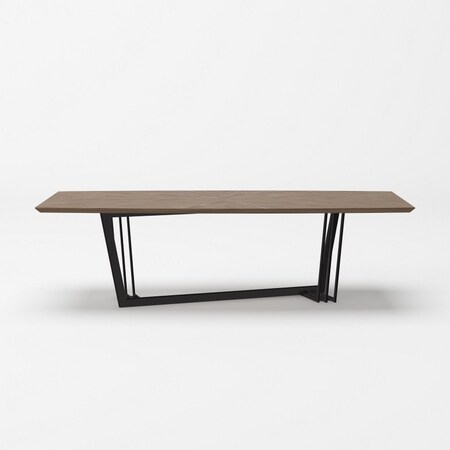 Homeroots 107" Walnut And Black Rectangular Geo Trestle Wood Dining Table 487371