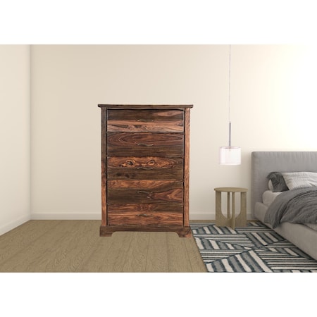Homeroots 36" Dark Brown Solid Wood Five Drawer Chest 521232