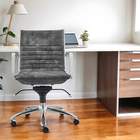 Homeroots Gray and Silver Steel and Velvet Adjustable Swivel Rolling Conference Office Chair 544966