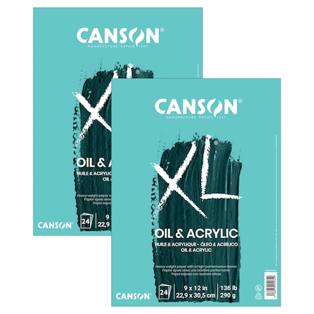 Canson XL Series Oil & Acrylic Pad, Foldover Binding, 24 Sheet, 9x12 inch, 2PK C400026824