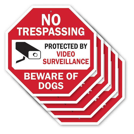 Signmission No Trespassing Protected by Video S, 10 inch X 10 inch, Aluminum Metal Signs, 5PK OC-A-5Pack-10-92