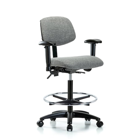 Blue Ridge Ergonomics Chair, Fabric, Hi Bench, AA CF Casters, Gry, 6-Way Adjustable, 26" to 35-1/2" Height, Grey BR-FHBCH-RG-T0-A1-CF-RC-F44