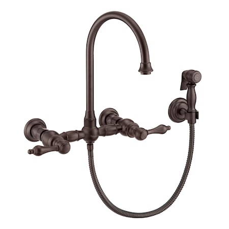 Whitehaus Collection Vintage III Plus Wall Mount Faucet with a Long Gooseneck Swivel Spout, and Solid Brass Side Spray WHKWLV3-9301-NT-ORB