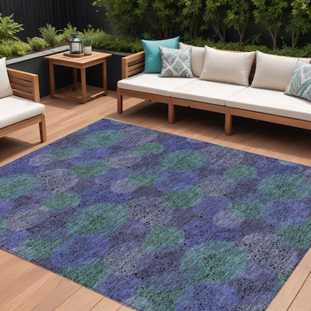 Homeroots 10' X 14' Purple Lavender And Green Polka Dot Washable Indoor Outdoor Area Rug 614700