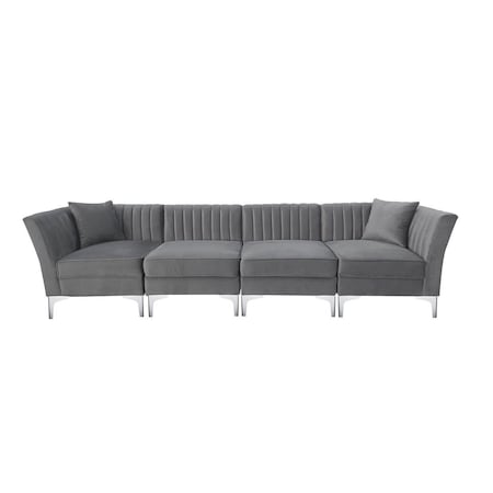 Homeroots 116" Gray Velvet Sofa With Toss Pillows 565010
