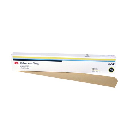 3M Gold Abrasive Sheet, 02568, P180 grade, 2 3/4 in x 17 1/2 in, 5PK 216U