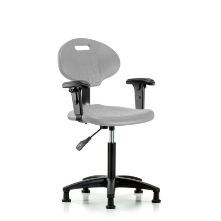 Blue Ridge Ergonomics Poly Chair-Medium Bench Height with Adjustable Arms & Stationary Glides in Gray Poly TPMBCH-RG-A1-NF-RG-GRY
