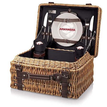 Picnic Time Family Of Brands NCAA Arkansas Razorbacks Champion Picnic Basket for 2, Large Wicker Picnic Set 208-40-179-034-0