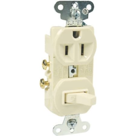 Legrand Combination Switch/Receptacle, 1 -Pole, 15 A, 120/125 V, NEMA: NEMA 5-15R, Ivory 691ICC6