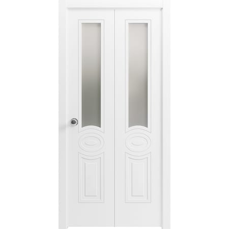 Vdomdoors Sliding Closet Bi-fold Doors, Mela 7012 White Silk, Sturdy Tracks Moldings Trims Hardware Set, Wood MELA7012BF-WS-64 x 84 (2* 32x84)