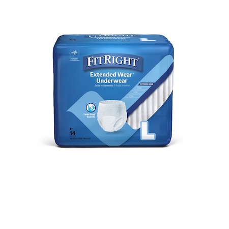 Medline Extended Wear Adult Underwear, Size L (40in to 56in Waist), 14PK MSC53505H