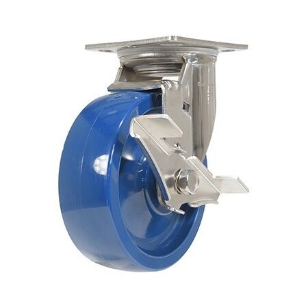 Vestil Solid Polyurethane Swivel With Brake Caster 6 In. Diameter x 2 In. Width 1200 lb Dark Blue CST-F-SS-6X2SP-SWB