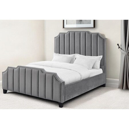 Homeroots Gray Solid Wood Queen Tufted Upholstered Velvet Bed with Nailhead Trim 544920