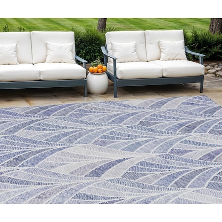 Homeroots 8' X 10' Denim Blue And Sky Blue Geometric Washable Indoor Outdoor Area Rug 589215