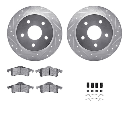 Dynamic Friction Co DFC Brake Rotor - Drilled & Slotted - Silver- Heavy Duty Brake Pad includes Hardware 7412-42034