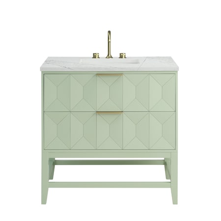 James Martin Vanities Emmeline 36'' Single Vanity, Pistachio w/ 3 CM Ethereal Noctis Top D100-V36-PST-3ENC