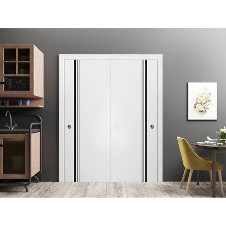 Sartodoors Sliding Closet Bypass Doors, Planum 0011 White Silk and Aluminum Strips, Sturdy Top Mount Rails Mol PLANUM0011DBD-WS-36